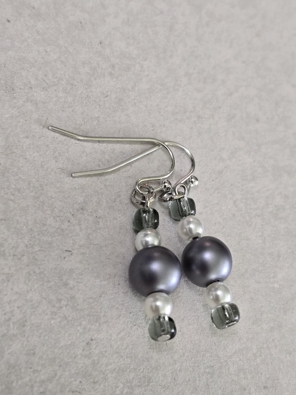 Silver-Tone Grey Pearl Drop Earrings with Glass Beads